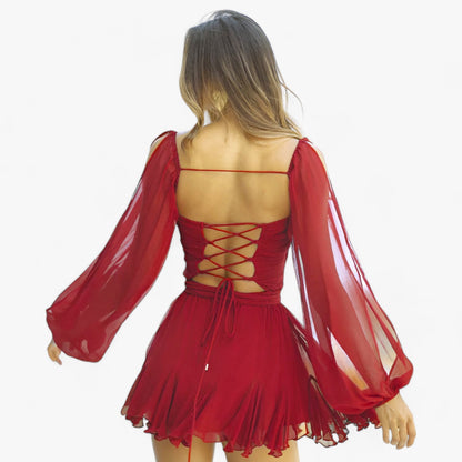 Dam Miniklänning Lätt Bomull Öppen Rygg Design med Kort Kjol 4