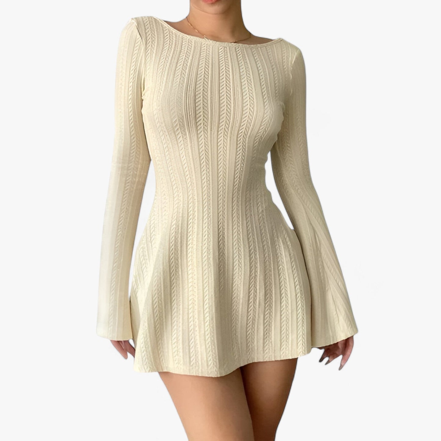 Dam Klänning A-linje Långärmad Stickad Akryl 2