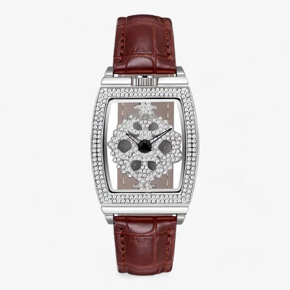 Damklocka Tonneau Skelett Läderarmband Elegant Design-6