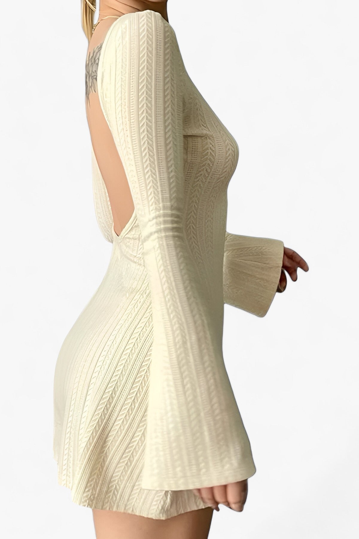 Kvinnor Klänning Blossade Ärmar Öppen Rygg Andningsbar Tyget 3