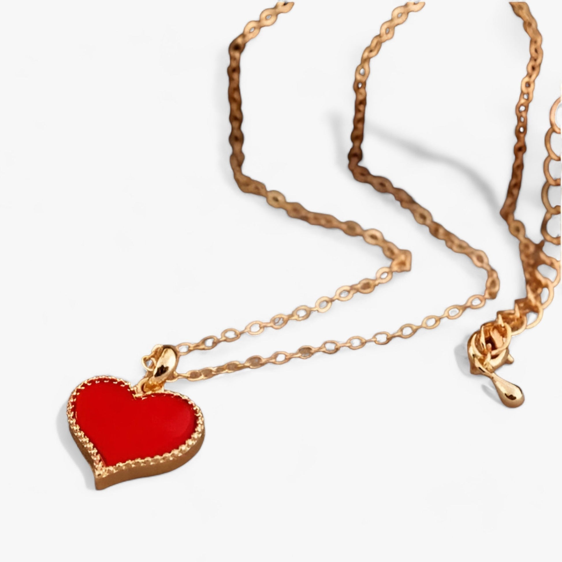 Halsband Dam Vintage Röd Hjärtanhängare i Legering och Akryl 3