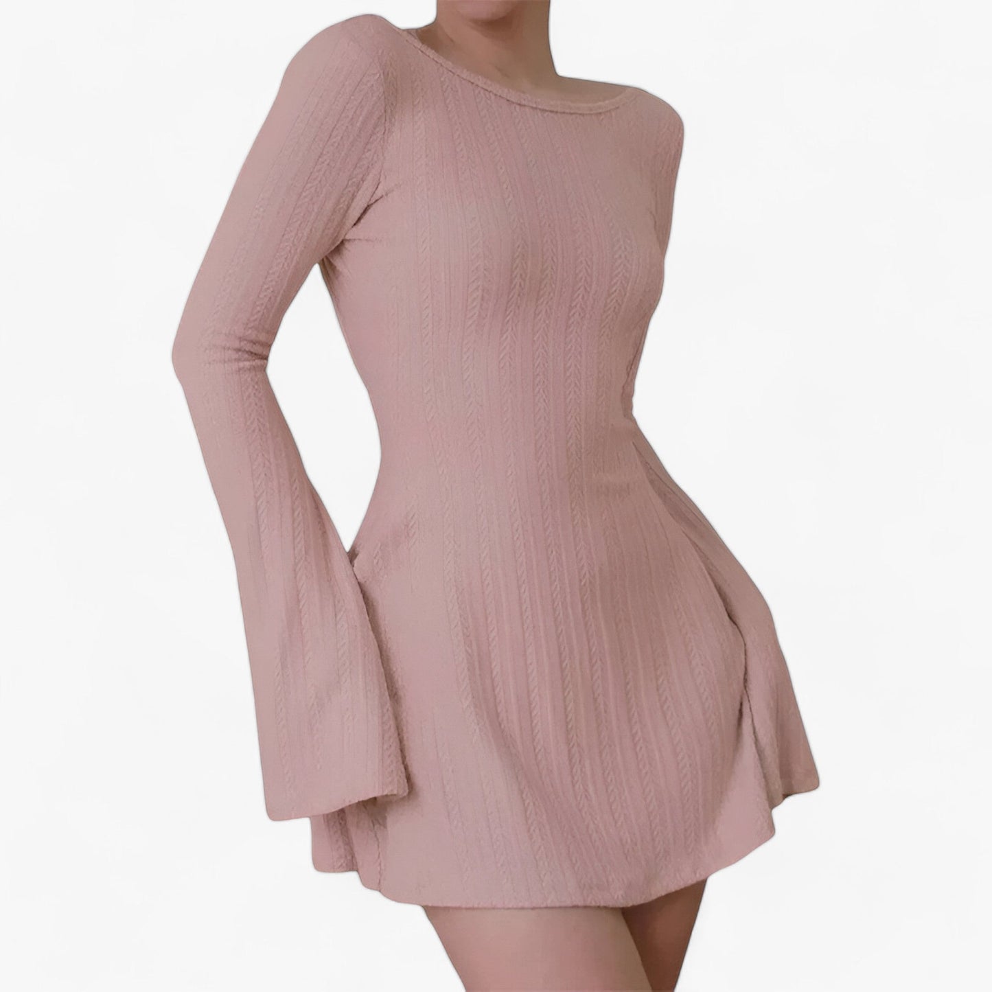 Dam Klänning A-linje Långärmad Stickad Akryl 3