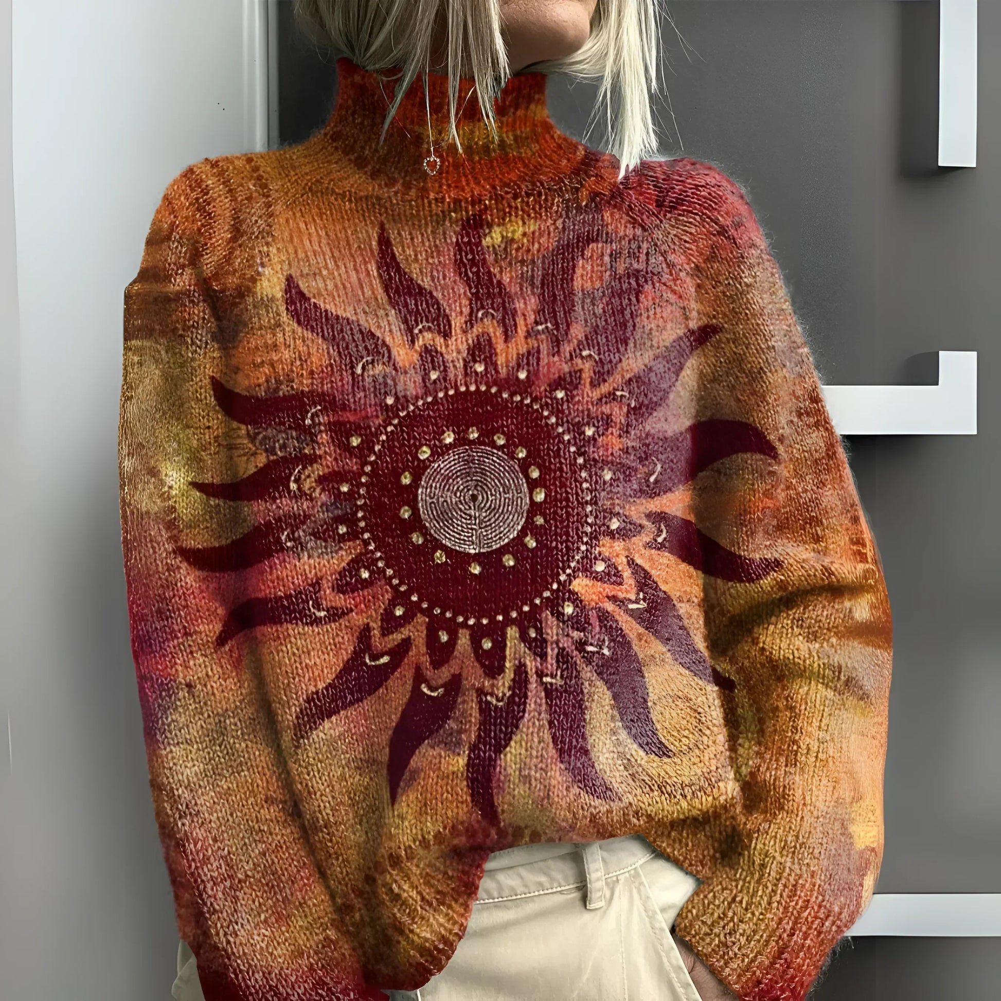 Variant image for Dam Stickad Tröja Hög Krage Stamsolmotiv 100% Akryl-1