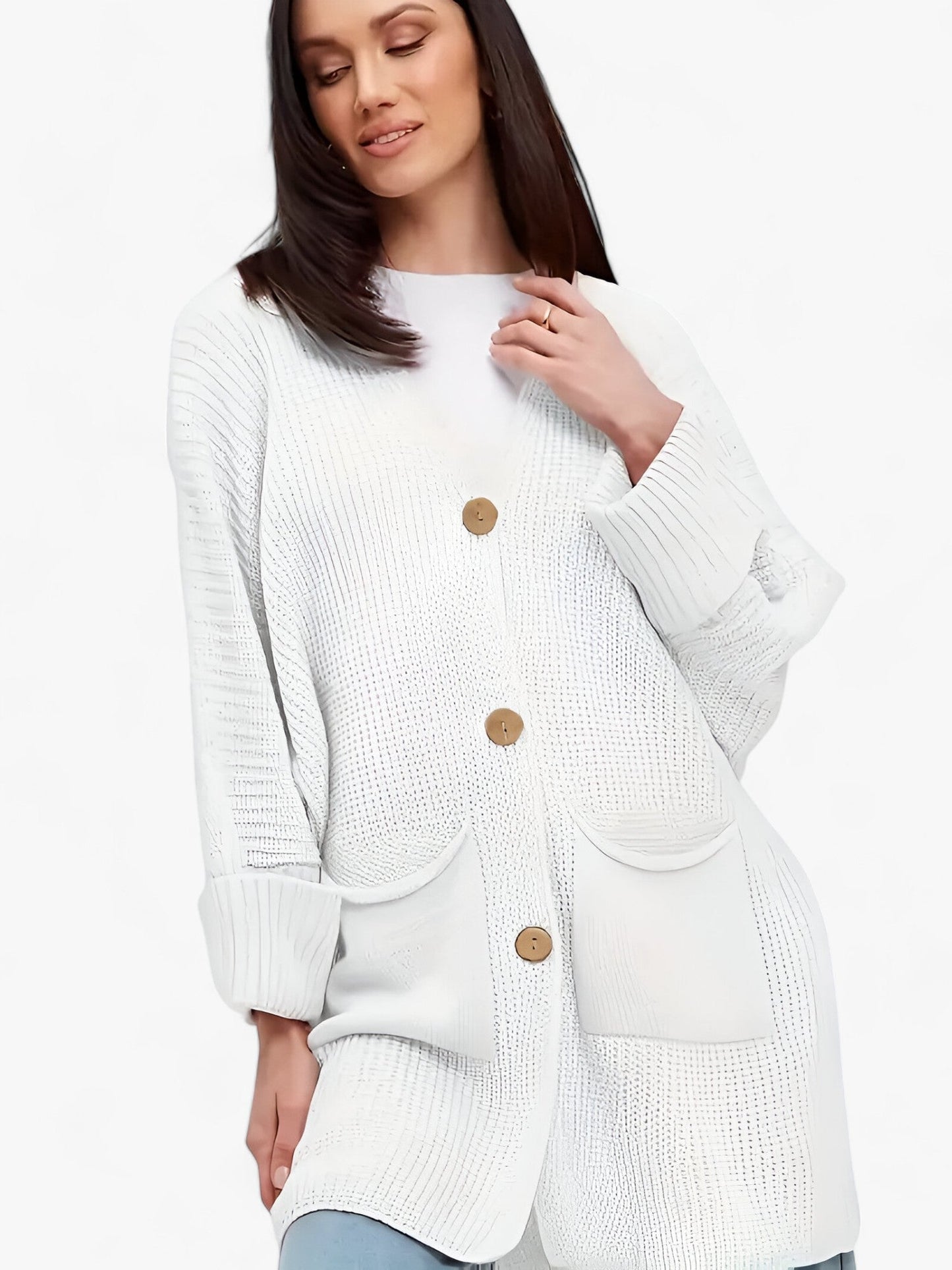 Dam Cardigan Medel Längd Polyester Elegant Stil 5