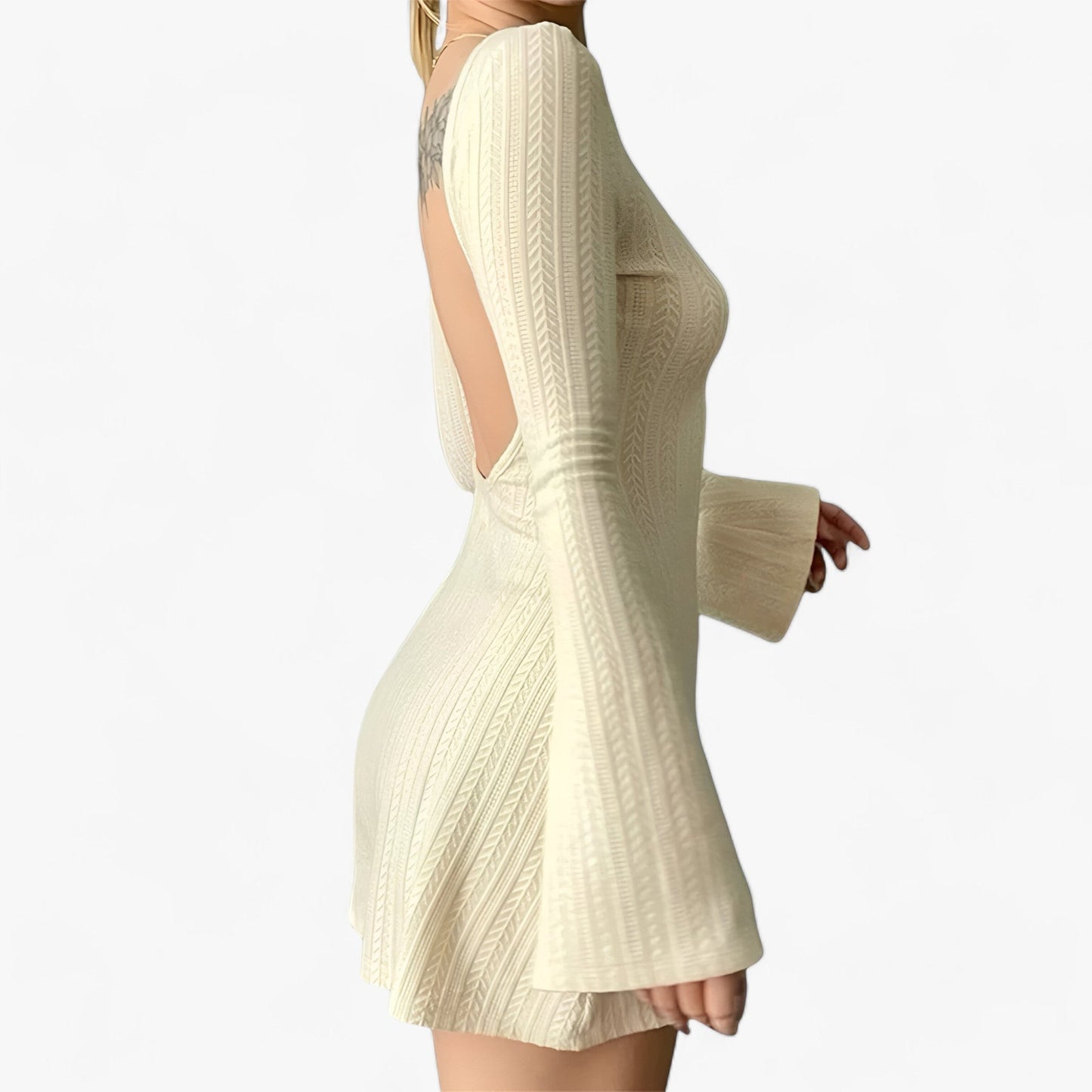 Dam Klänning A-linje Långärmad Stickad Akryl 4