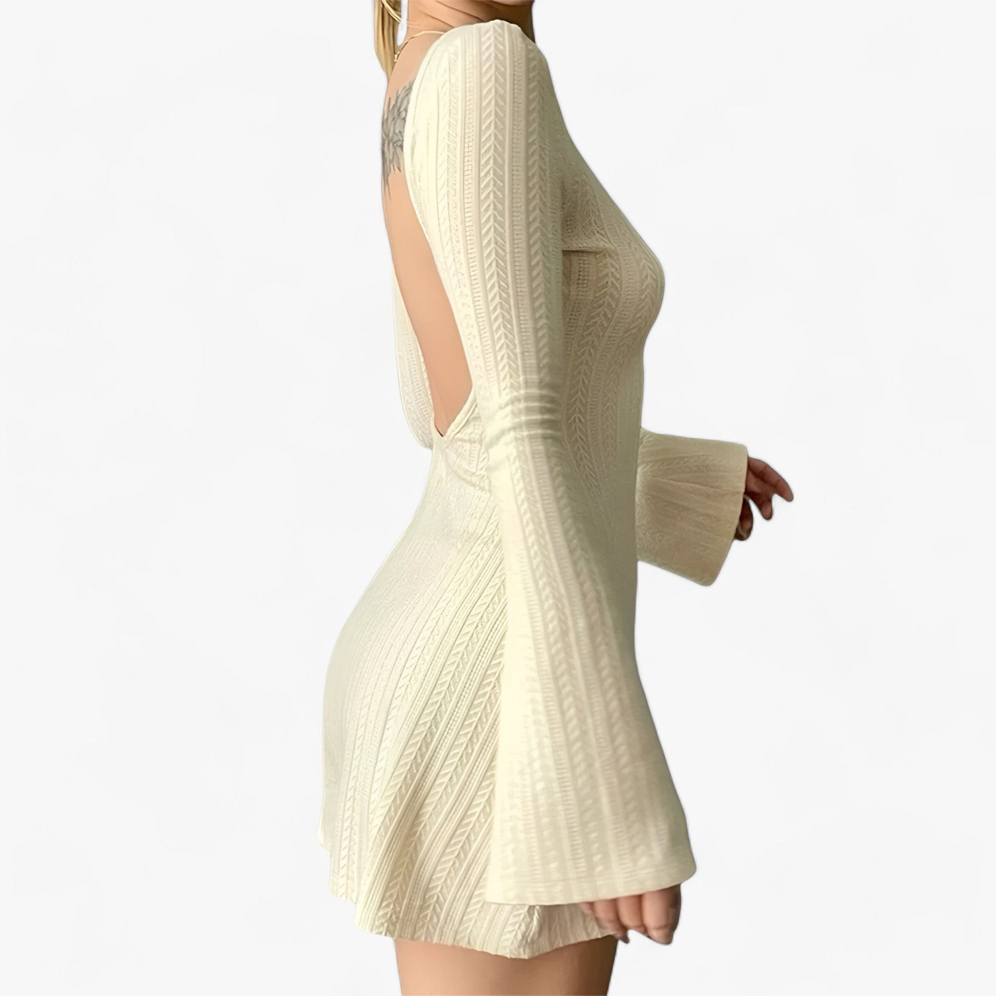 Dam Klänning A-linje Långärmad Stickad Akryl 4