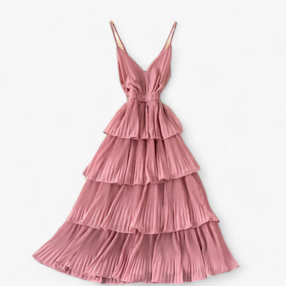 Dam Kamisolklänning V-ringning Ruffle Lätt Polyester 10