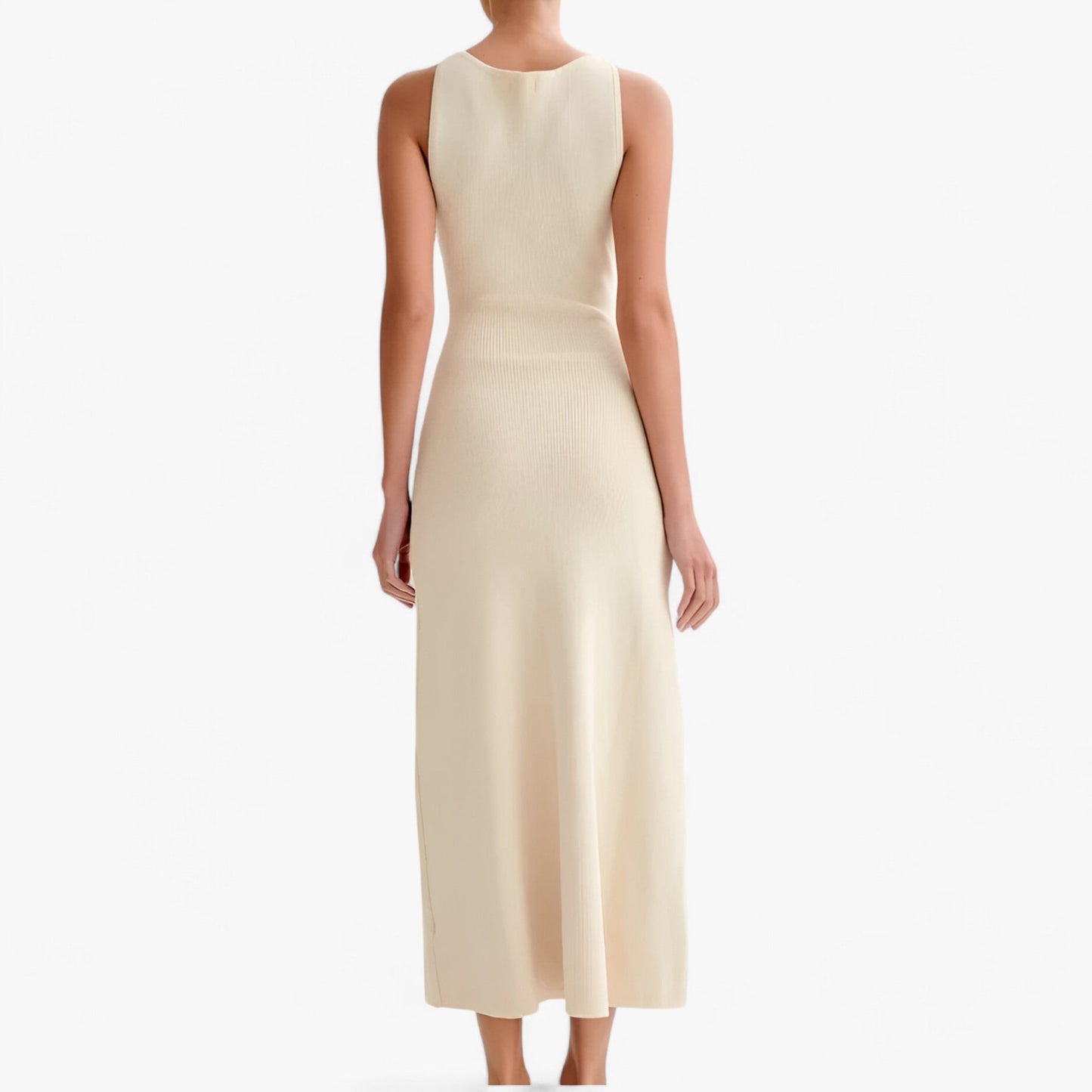 Maxiklänning Dam Ärmlös Rund Halsringning Med Gyllene Knappar 3