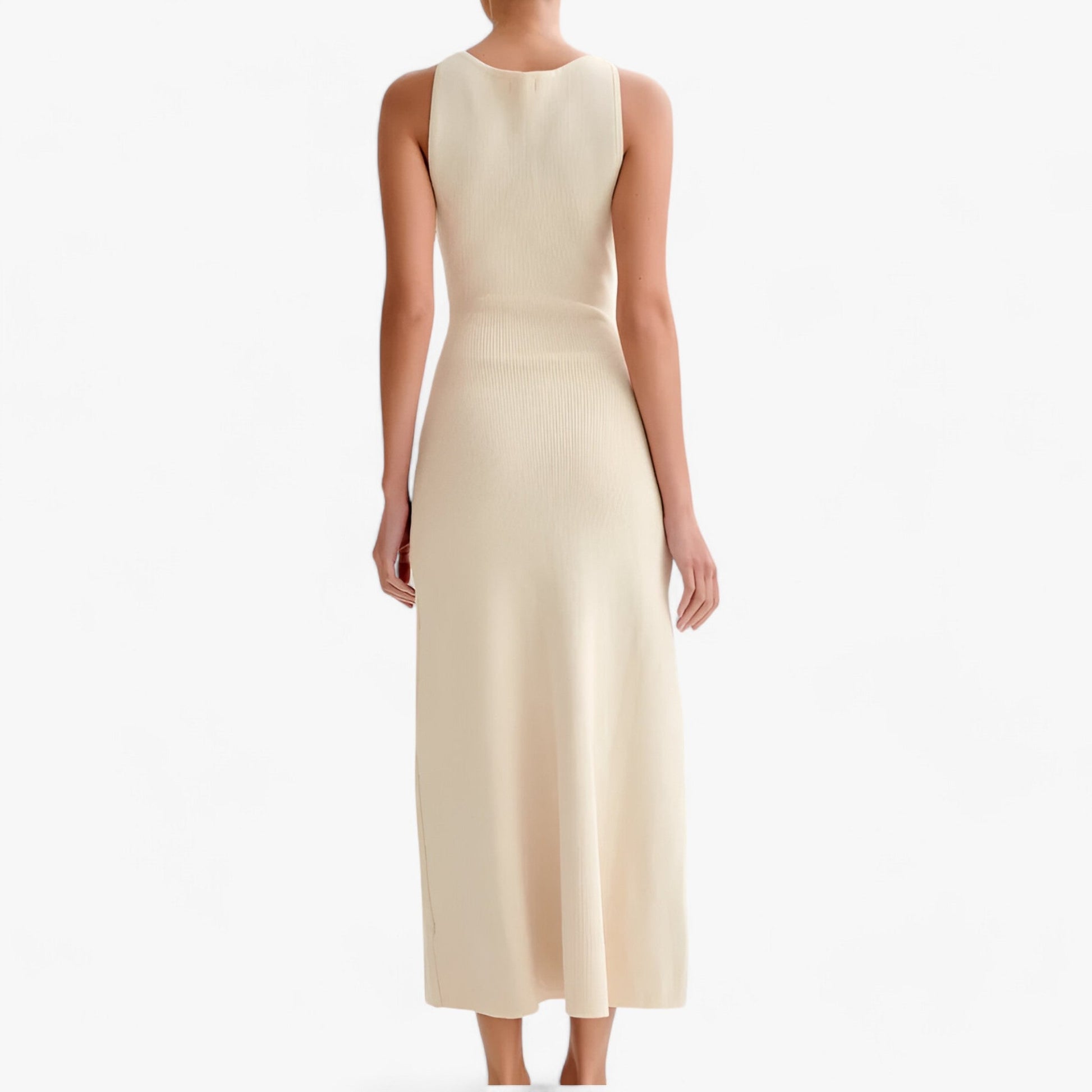 Maxiklänning Dam Ärmlös Rund Halsringning Med Gyllene Knappar 3