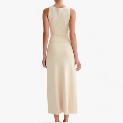 Maxiklänning Dam Ärmlös Rund Halsringning Med Gyllene Knappar 3