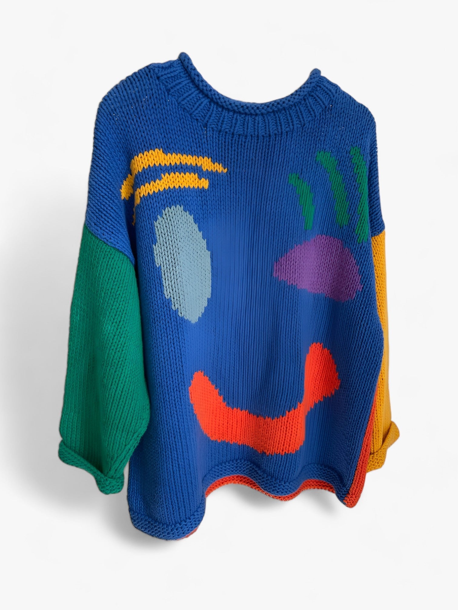 Herr Tröja Löst Snitt i Polyester med Broderat Smiley-ansikte – Mjuk och Bekväm Casual Tröja 7