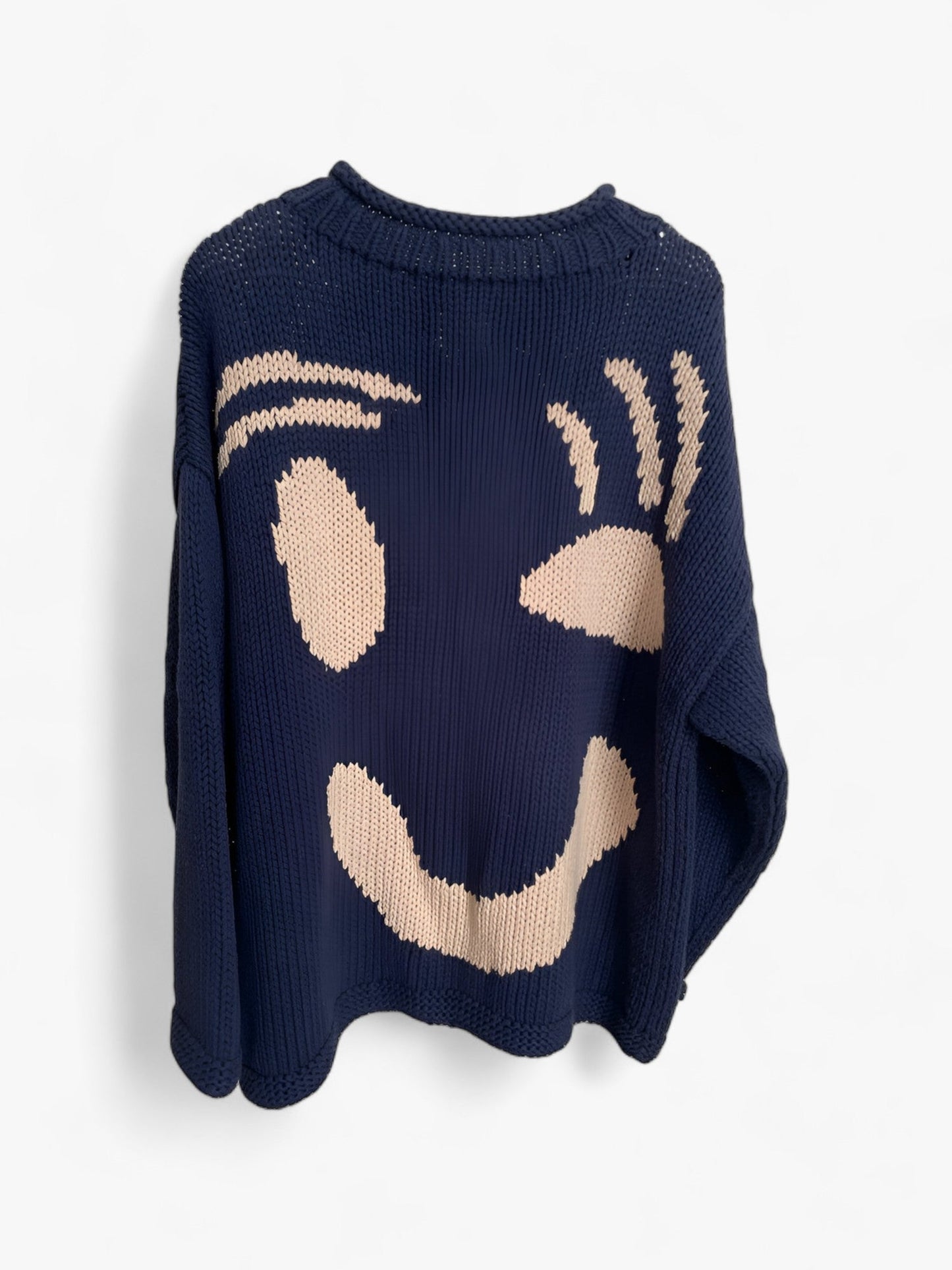 Herr Tröja Löst Snitt i Polyester med Broderat Smiley-ansikte – Mjuk och Bekväm Casual Tröja 9