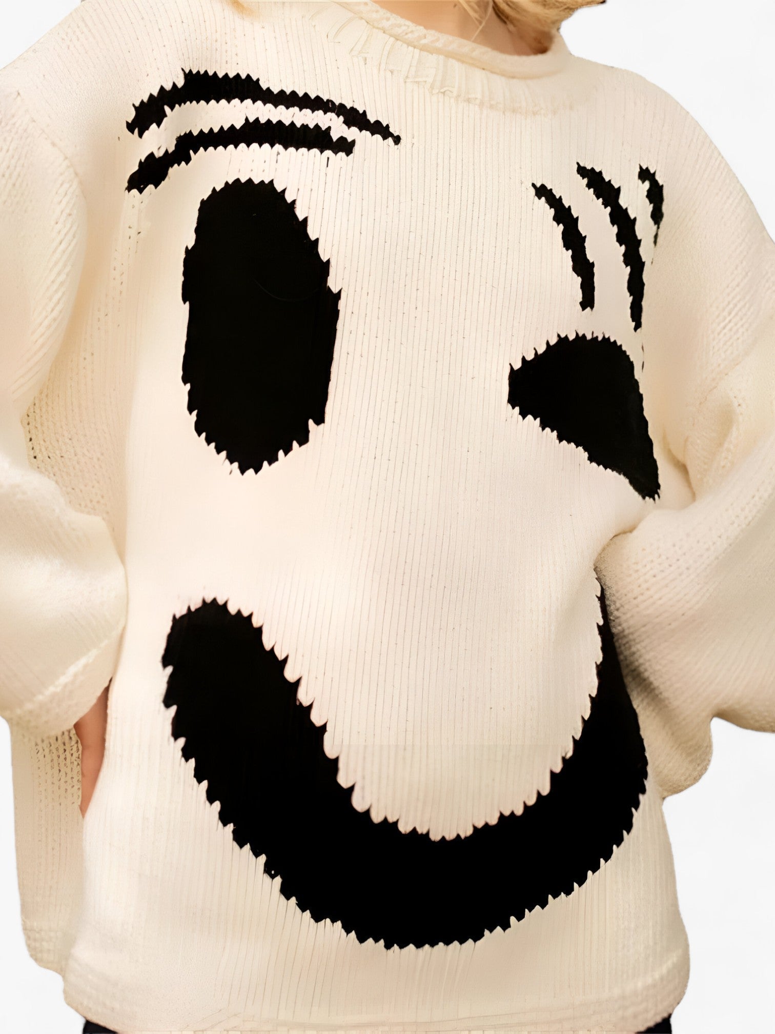 Herr Tröja Löst Snitt i Polyester med Broderat Smiley-ansikte – Mjuk och Bekväm Casual Tröja 11