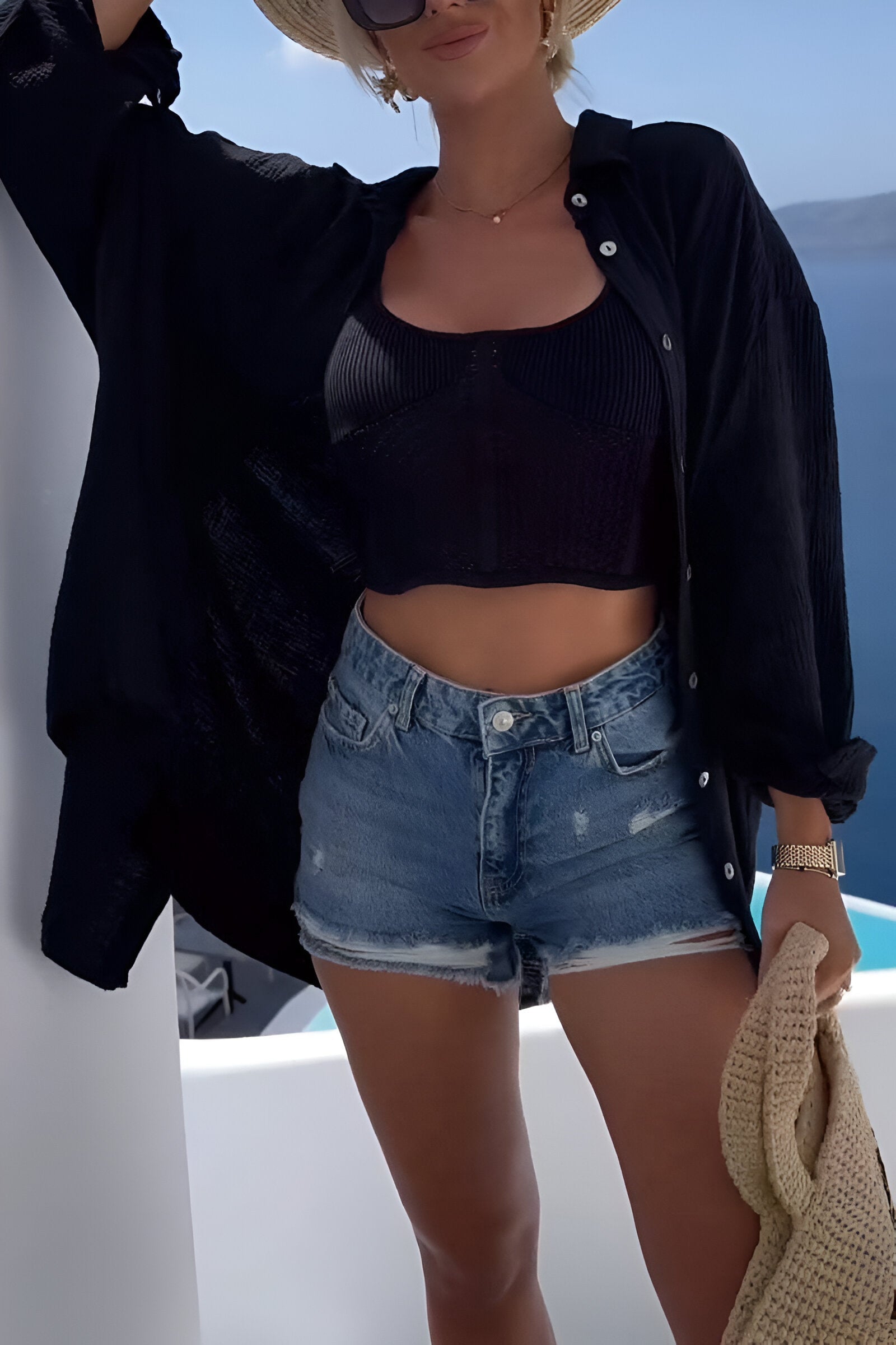 Dam Skjorta Polo Pärlmönster Bomull-3