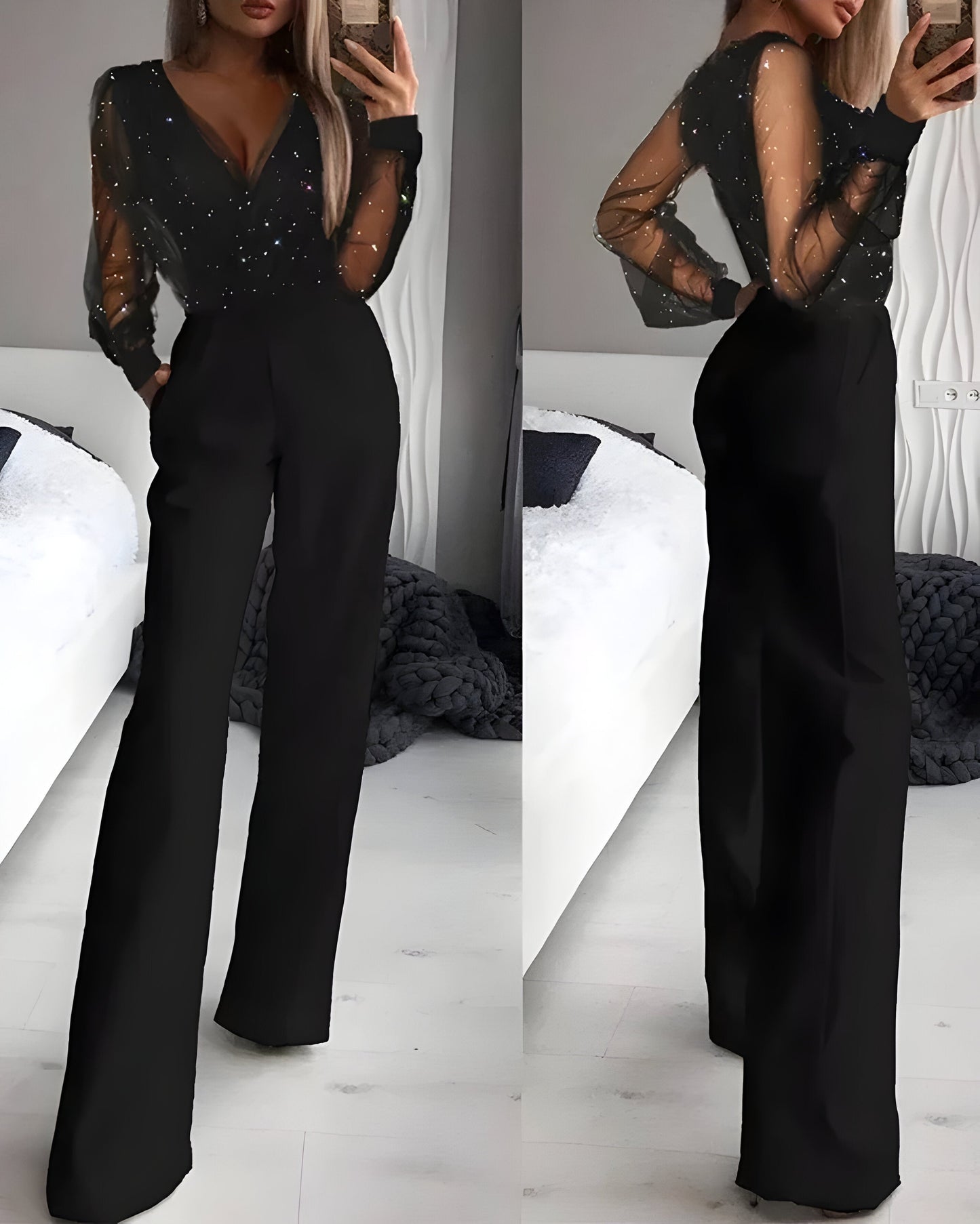 Dam Jumpsuit Transparenta Ärmar Polyester Elegant 1