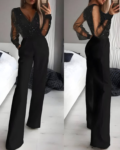 Dam Jumpsuit Transparenta Ärmar Polyester Elegant 1