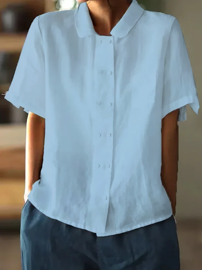Dam Blus Minimalistisk 100% Bomull Elegant Normal Passform-2
