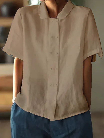Dam Blus Minimalistisk 100% Bomull Elegant Normal Passform-3