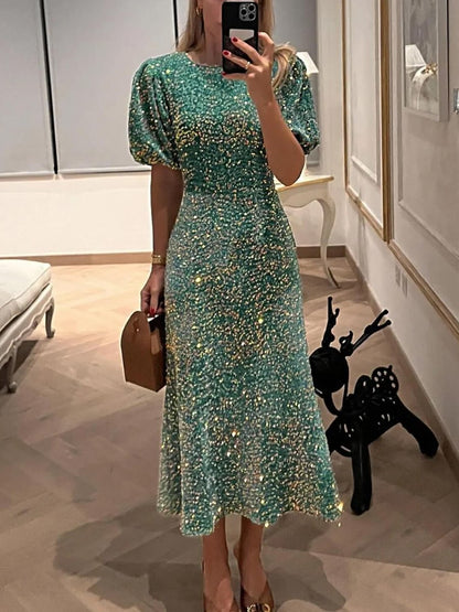 Maxiklänning Dam Cirkulär Halsringning med Paljettärmar Polyester-1