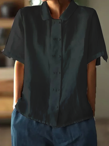 Dam Blus Minimalistisk 100% Bomull Elegant Normal Passform-4