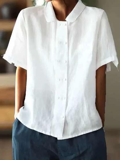 Dam Blus Minimalistisk 100% Bomull Elegant Normal Passform-1