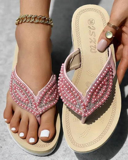 Kvinnors Sandaler Pärldekoration PU-material-2