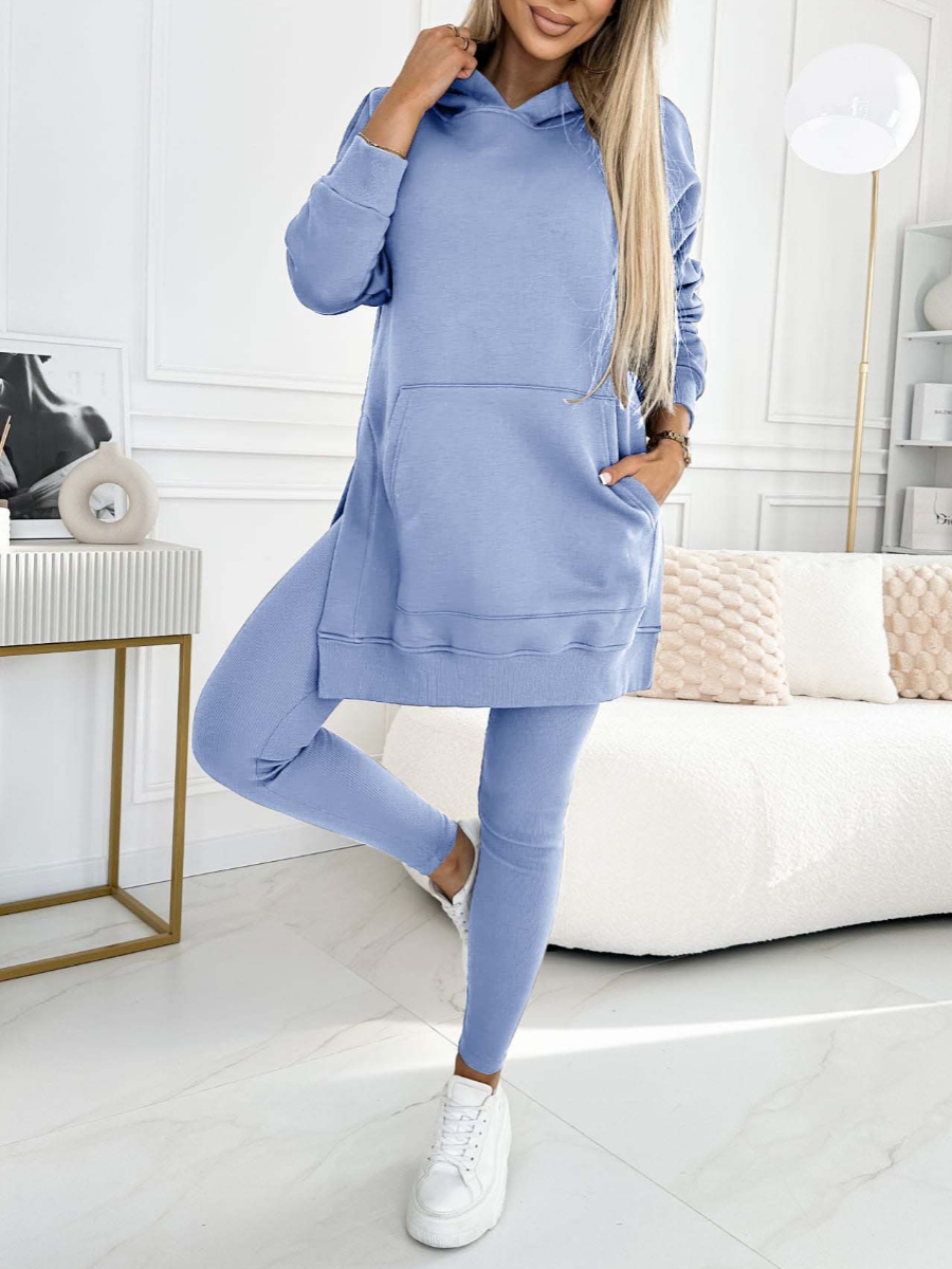 Mjukisset Dam – Tvådelat Set med Hoodtröja och Leggings i Mjuk Polyester och Elastan, Svart 10