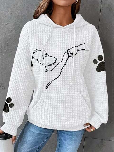 Kvinnors Hoodie Mjuk Fleece Hunddesign Avslappnad Stil-4