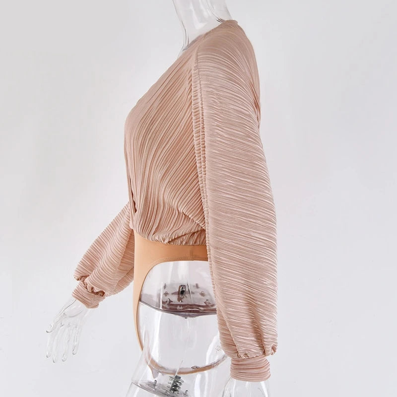 Dam Bodysuit V-hals Långärmad Spandex-2
