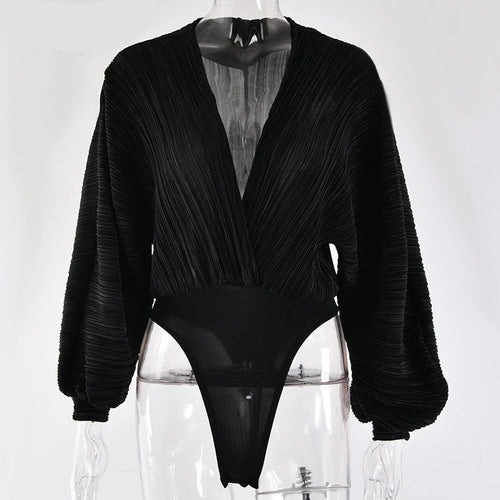Dam Bodysuit V-hals Långärmad Spandex-1