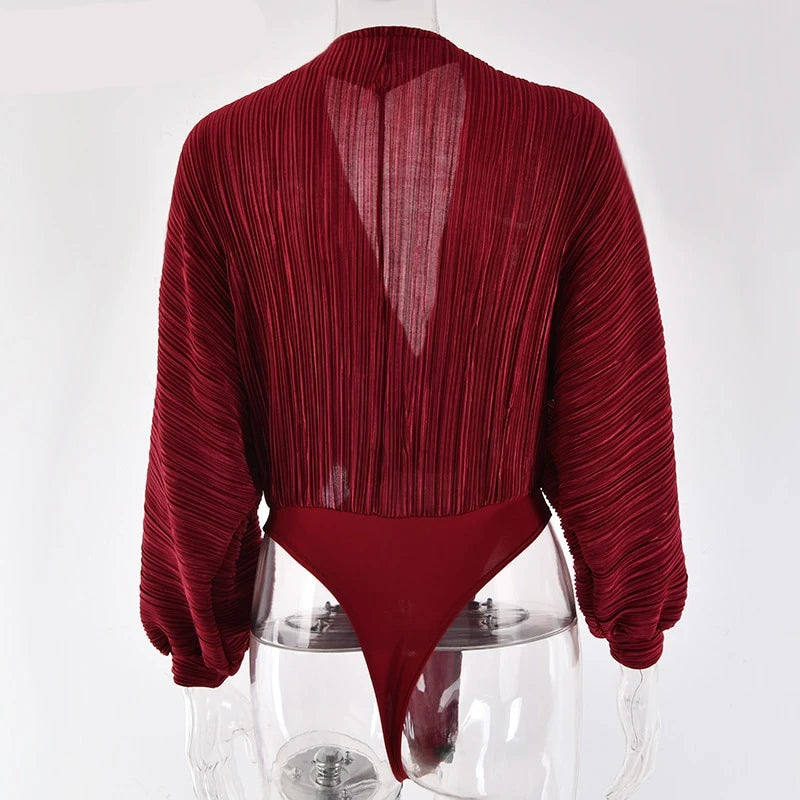Dam Bodysuit V-hals Långärmad Spandex-6