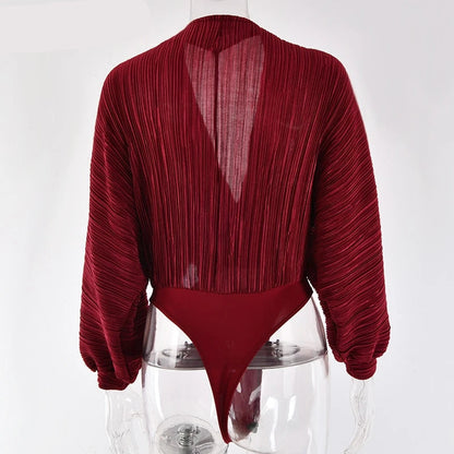 Dam Bodysuit V-hals Långärmad Spandex-6