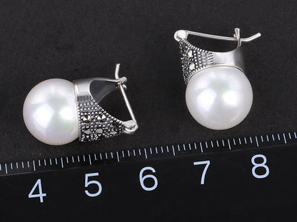 Damörhängen Pärlörhängen i 926 Sterling Silver med Naturliga Skalpärlor-4