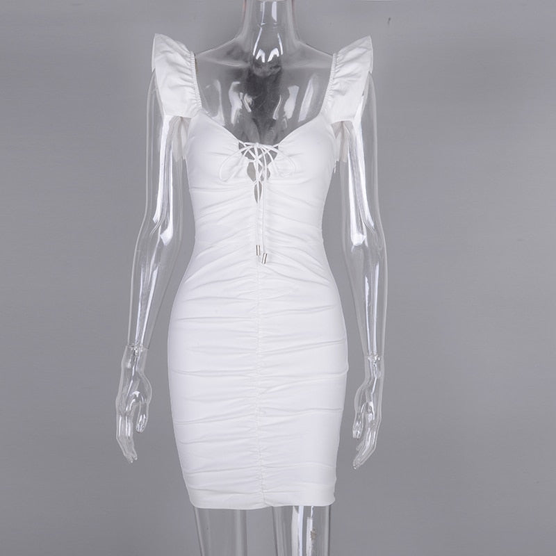 Kvinnors Miniklänning Djup V-ringning Fjärilärmar Polyester-3