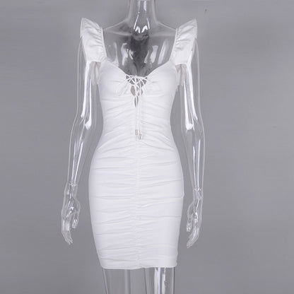 Kvinnors Miniklänning Djup V-ringning Fjärilärmar Polyester-3