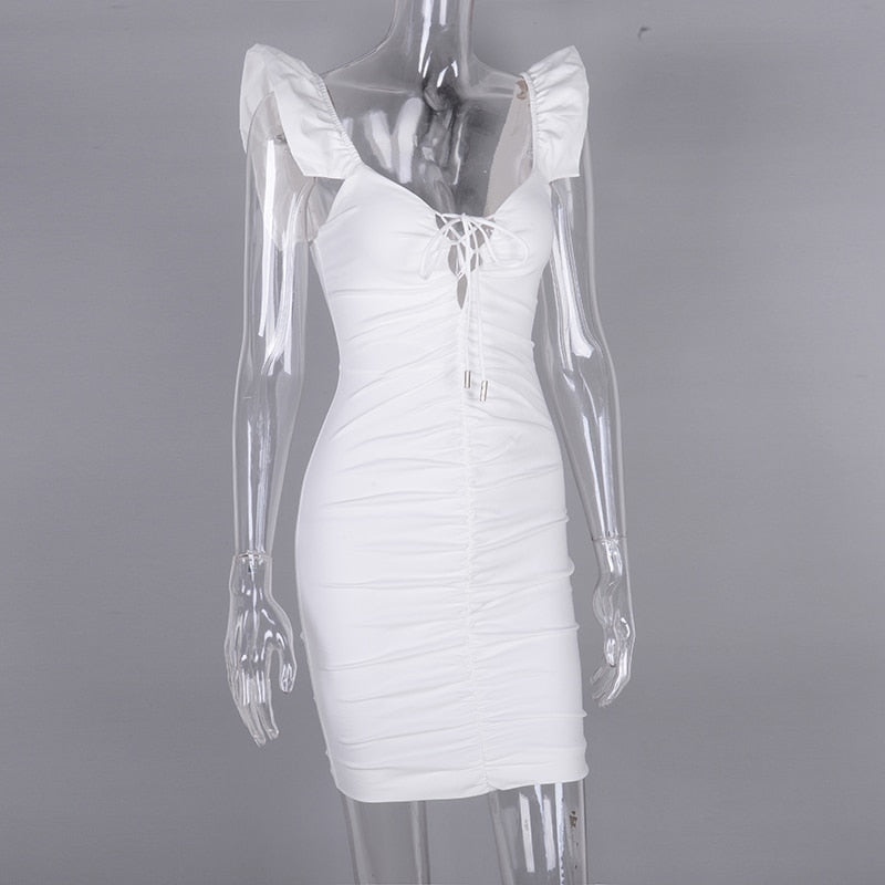 Kvinnors Miniklänning Djup V-ringning Fjärilärmar Polyester-6