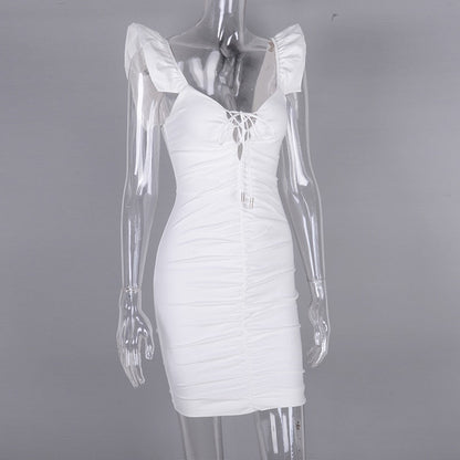 Kvinnors Miniklänning Djup V-ringning Fjärilärmar Polyester-6