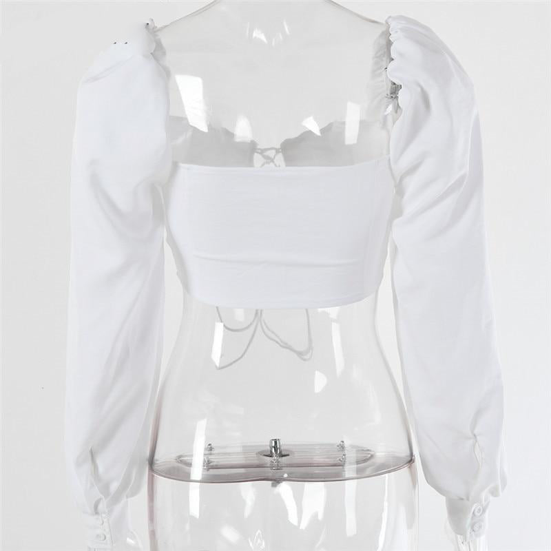 Kvinnors Kortärmad Topp med Puffärmar i Polyester – Elegant Enfärgad Design för Vardag och Fest 3