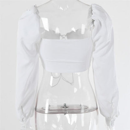 Kvinnors Kortärmad Topp med Puffärmar i Polyester – Elegant Enfärgad Design för Vardag och Fest 3