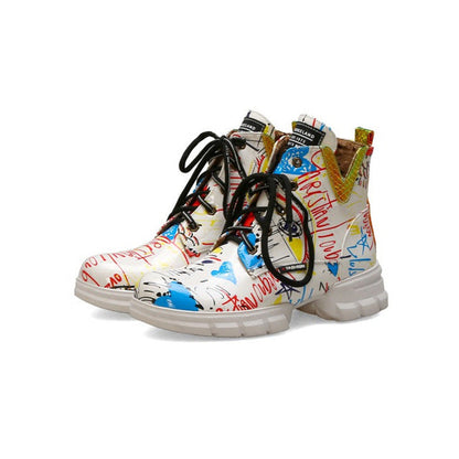 Dam Sneakers Abstrakt Mönster PU Läder med Medelhög Sula-1