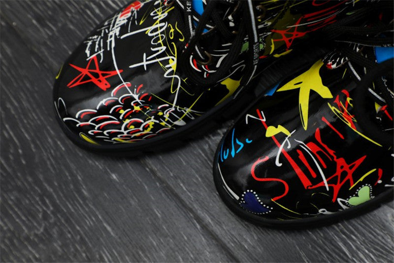 Dam Sneakers Abstrakt Mönster PU Läder med Medelhög Sula-4