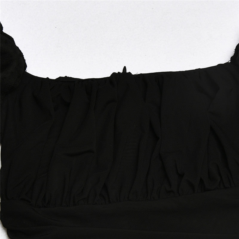 Dam Bodysuit Båthalsring Puffärmar Polyester-Spandex-4