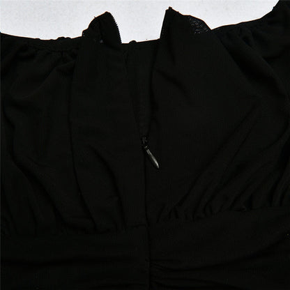 Dam Bodysuit Båthalsring Puffärmar Polyester-Spandex-3