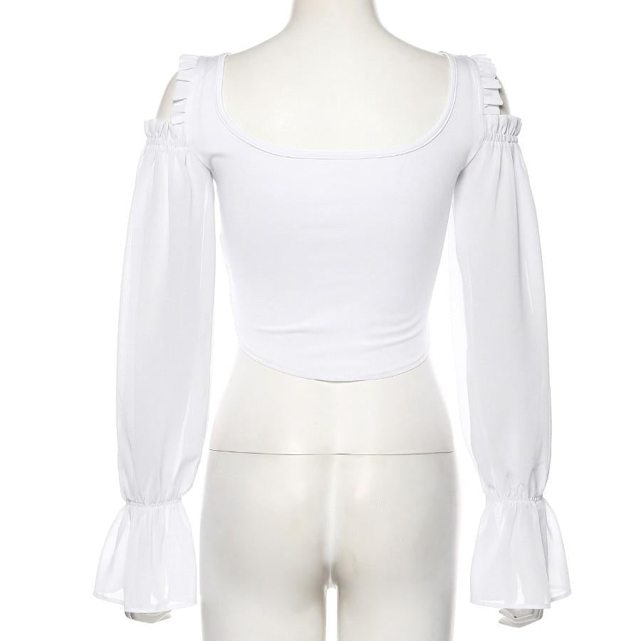 Kvinnors Off-Shoulder Topp Utsvängda Ärmar Polyester Spandex-4