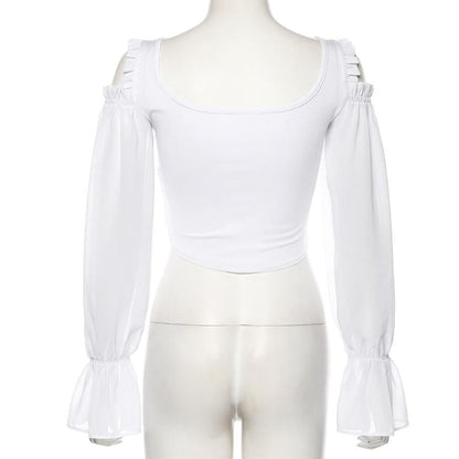 Kvinnors Off-Shoulder Topp Utsvängda Ärmar Polyester Spandex-4