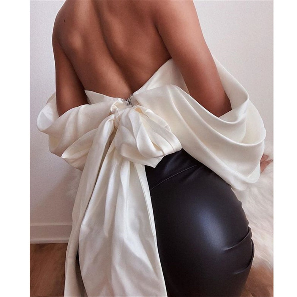 Dam Off-Shoulder Crop Top Satin-3