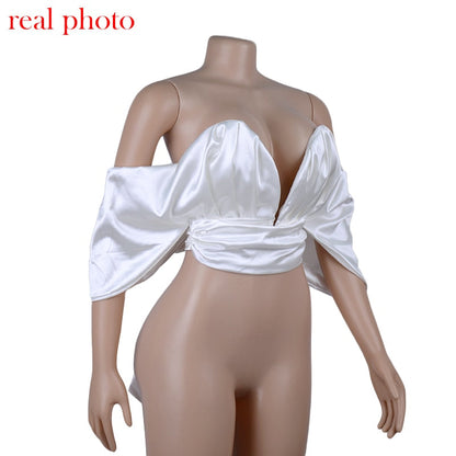 Dam Off-Shoulder Crop Top Satin-4