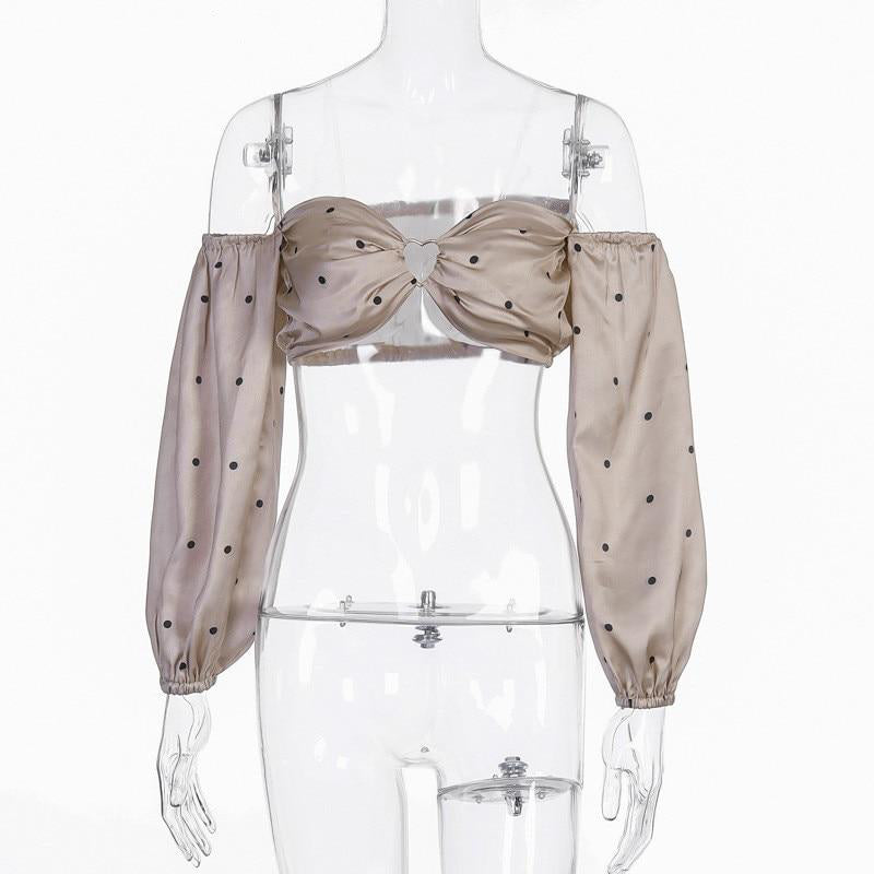 Festtoppar Dam Off Shoulder Prickig Långärmad Polyester-4