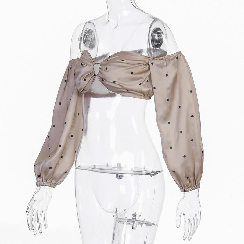 Festtoppar Dam Off Shoulder Prickig Långärmad Polyester-5