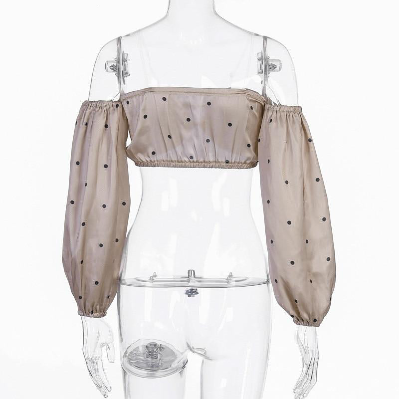 Festtoppar Dam Off Shoulder Prickig Långärmad Polyester-3